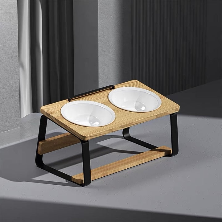 Ceramic Double Bowl Feeding Bowl With Stand For Pet