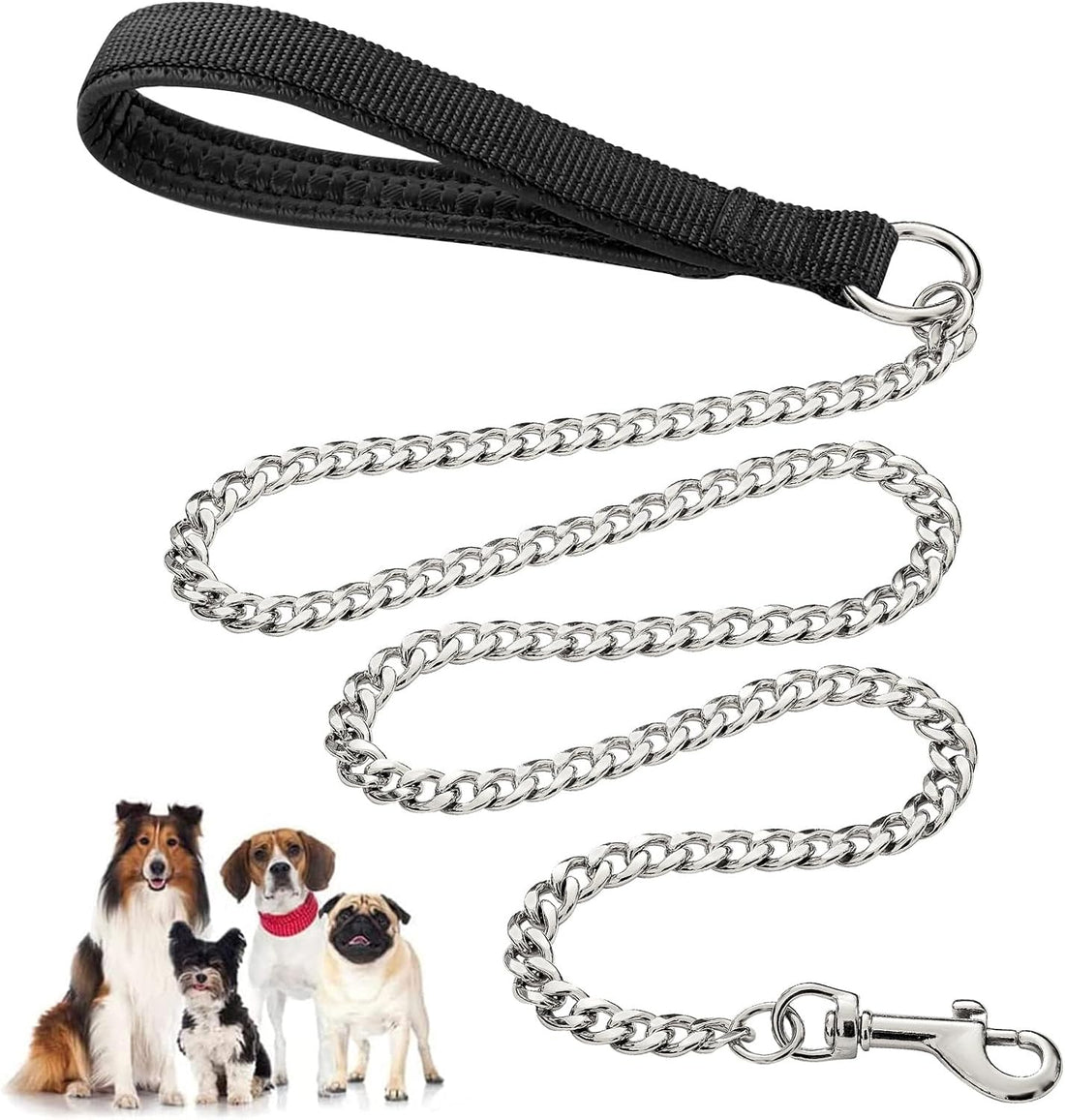 Heavy Duty Metal Pet Leash Chain With Padded Handle