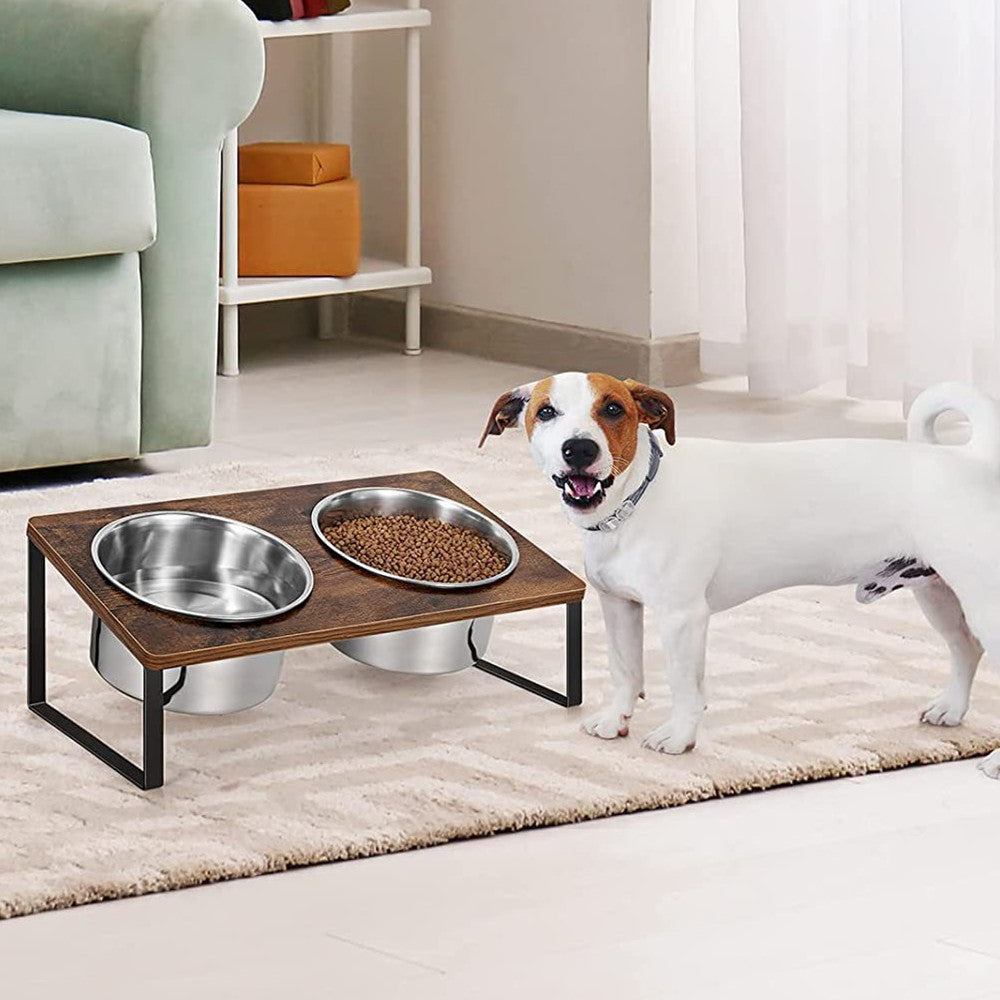 Iron Wood Feeding Rack With Bowl Stand For Pet