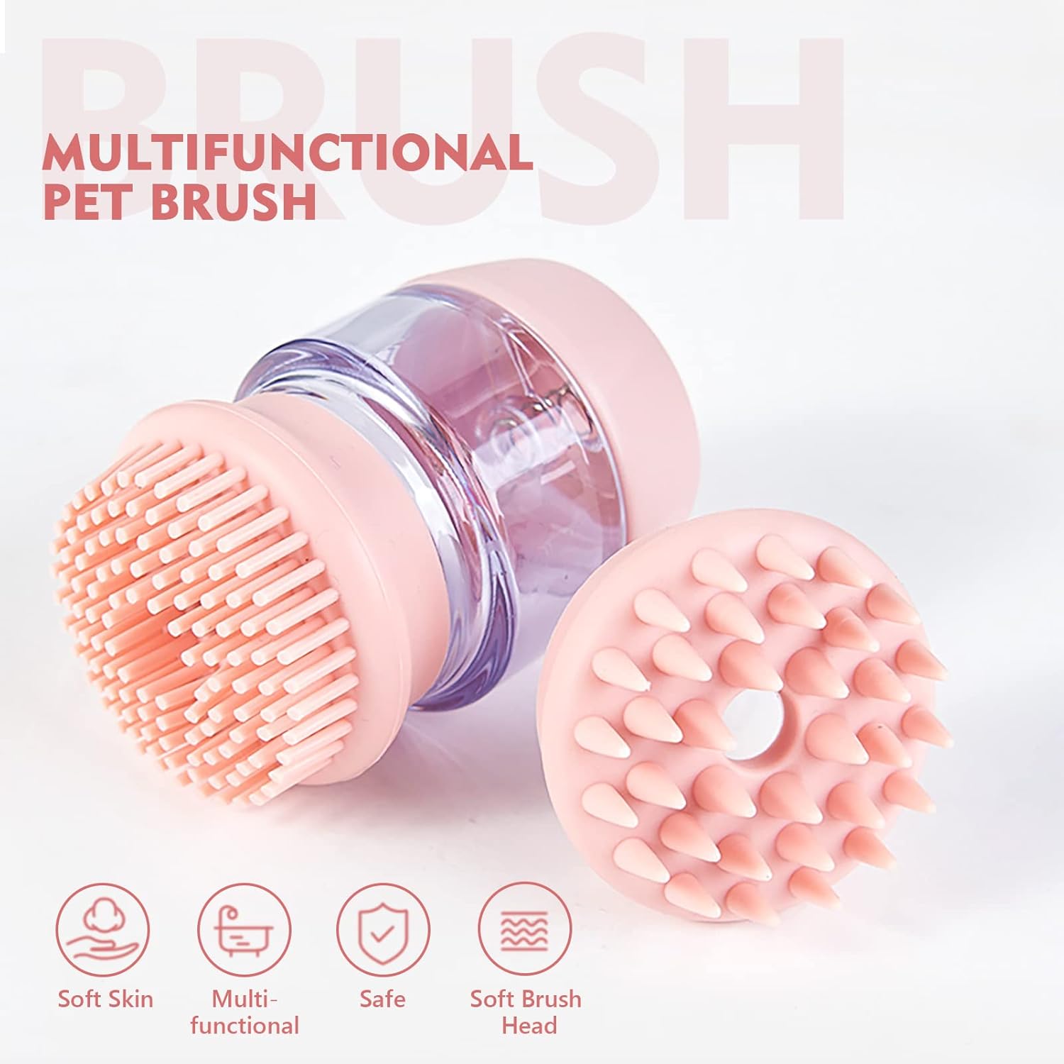 Pet Silicone Bath Grooming Shampoo Dispenser Double Head Massage Brush