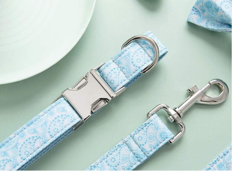 Paisley Pet Collar And Leash Set With Bow Decoration