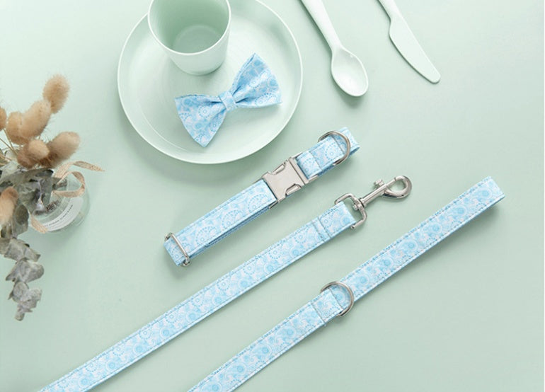 Paisley Pet Collar And Leash Set With Bow Decoration