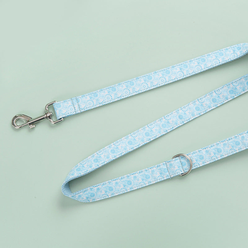 Paisley Pet Collar And Leash Set With Bow Decoration