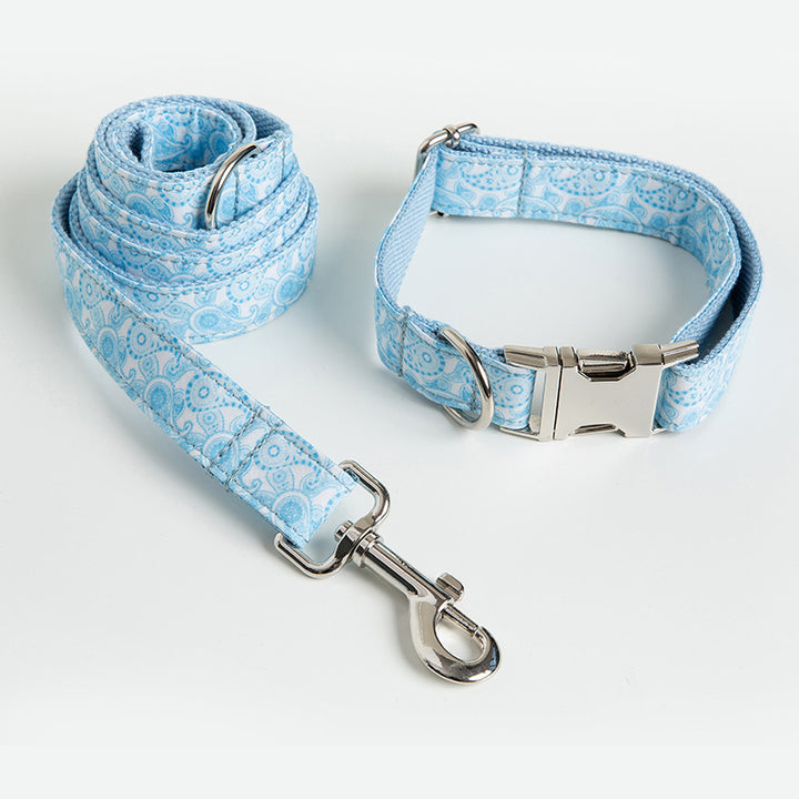 Paisley Pet Collar And Leash Set With Bow Decoration