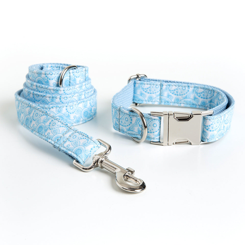 Paisley Pet Collar And Leash Set With Bow Decoration
