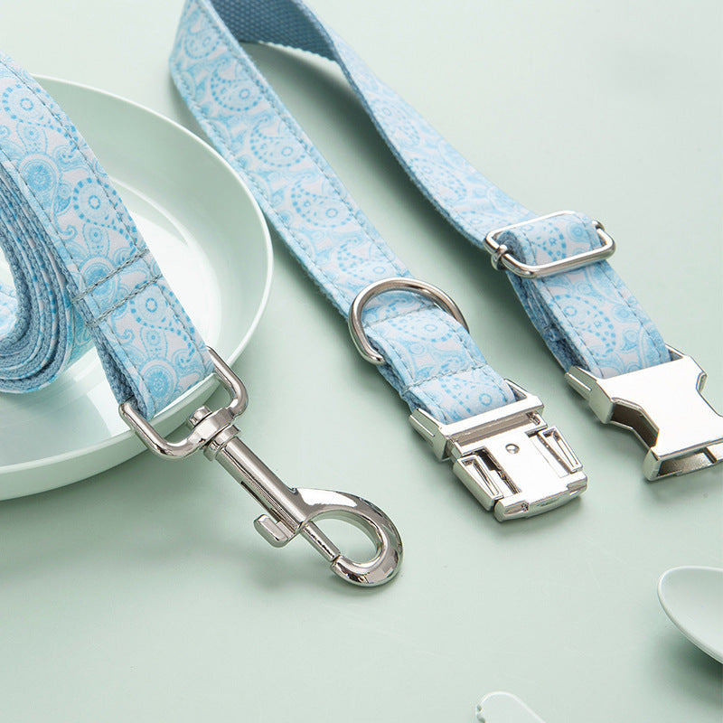 Paisley Pet Collar And Leash Set With Bow Decoration