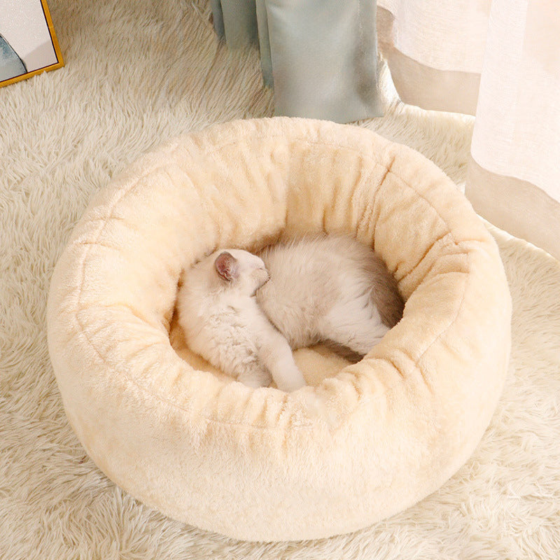 Fluffy Donut Round Winter Warm Bed For Pet