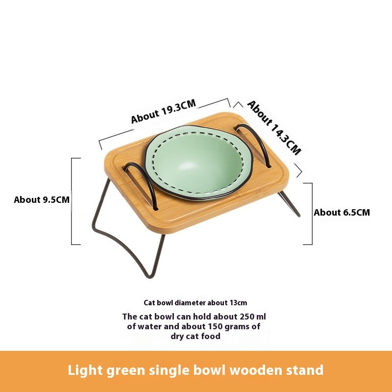 Pet Wooden Raised Ceramic Feeding Bowl Easy Clean