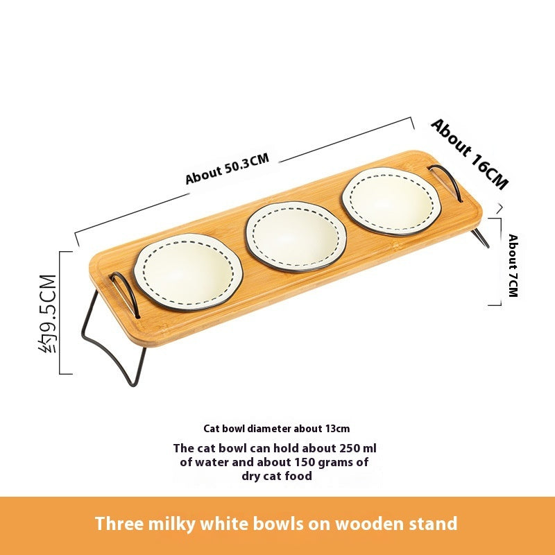 Pet Wooden Raised Ceramic Feeding Bowl Easy Clean