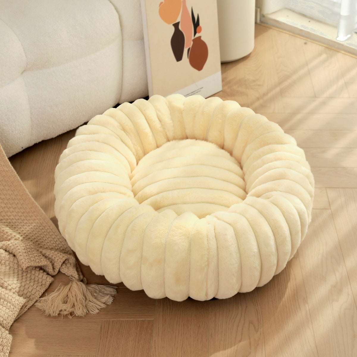 Plush Rabbit Fur Winter Warm Round Nest Bed For Pet