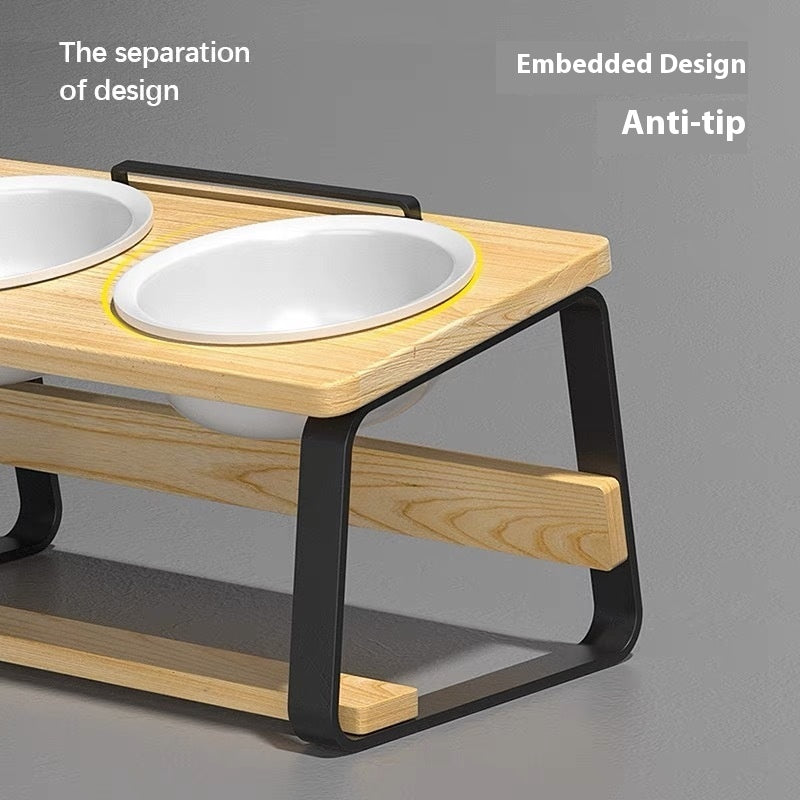 Ceramic Double Bowl Feeding Bowl With Stand For Pet