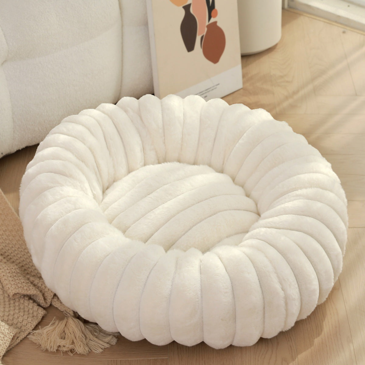 Plush Rabbit Fur Winter Warm Round Nest Bed For Pet