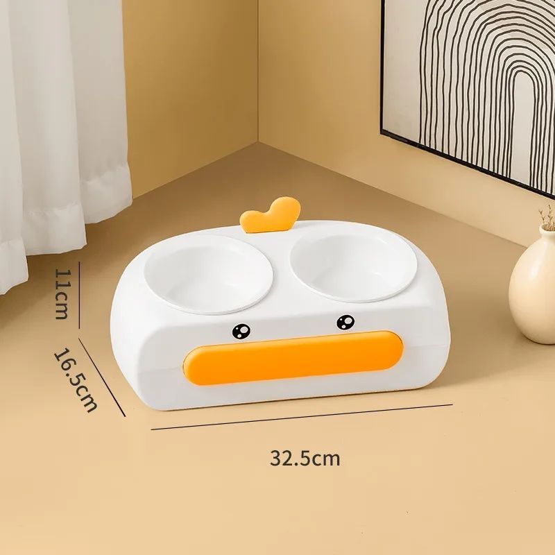 Duck Design Double Bowl Feeding Tray For Pet