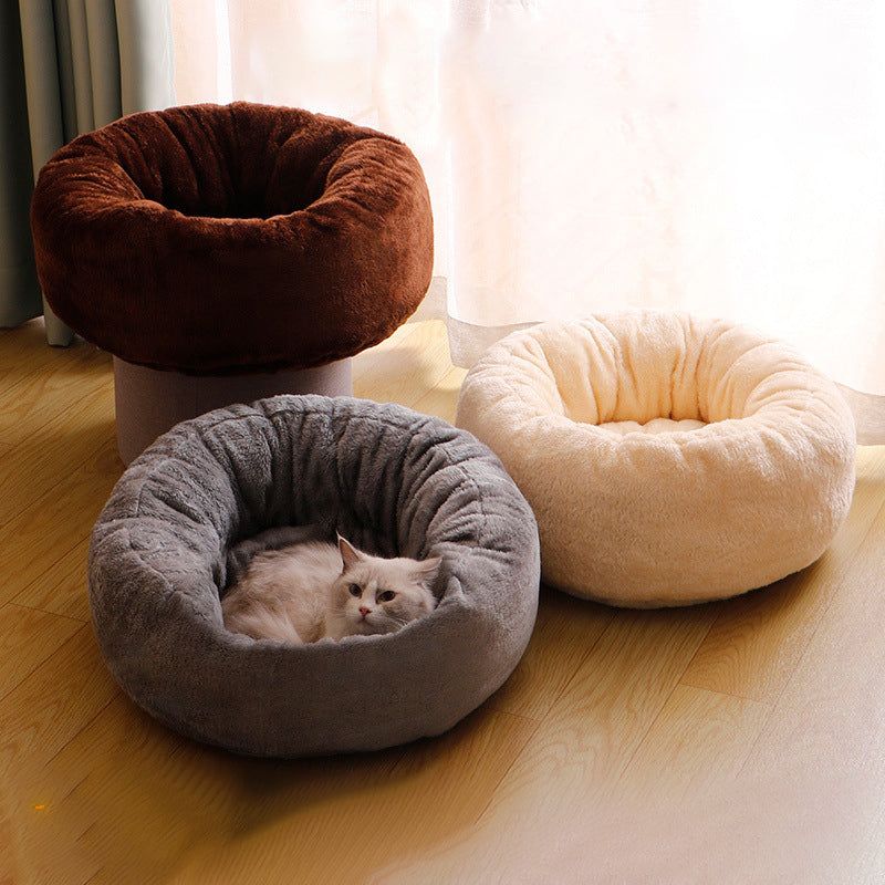 Fluffy Donut Round Winter Warm Bed For Pet