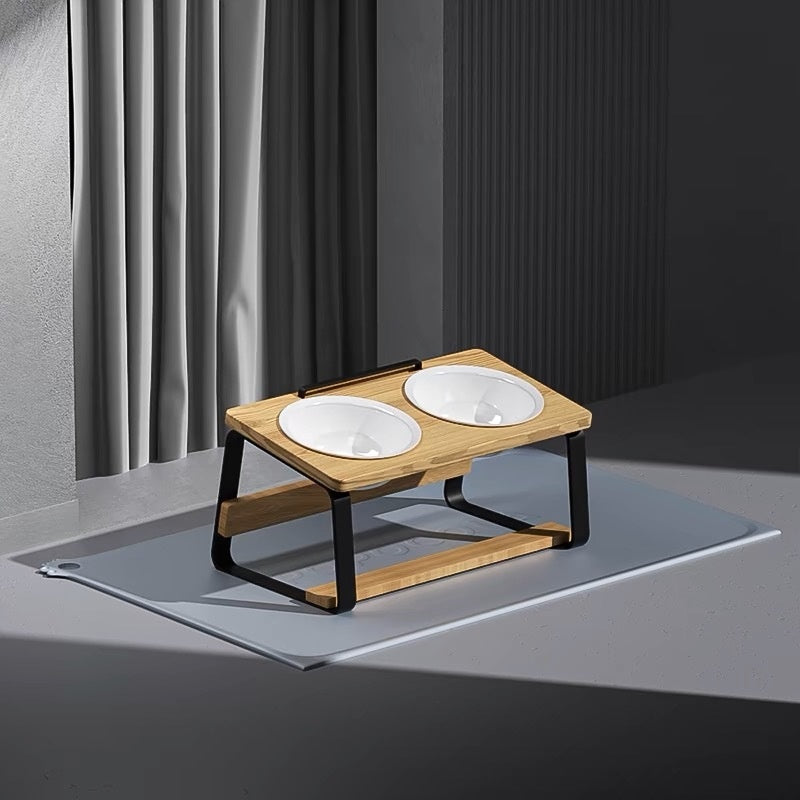 Ceramic Double Bowl Feeding Bowl With Stand For Pet