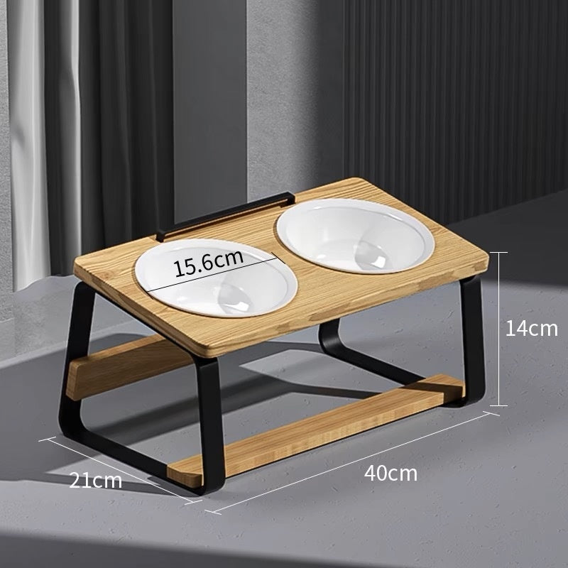 Ceramic Double Bowl Feeding Bowl With Stand For Pet