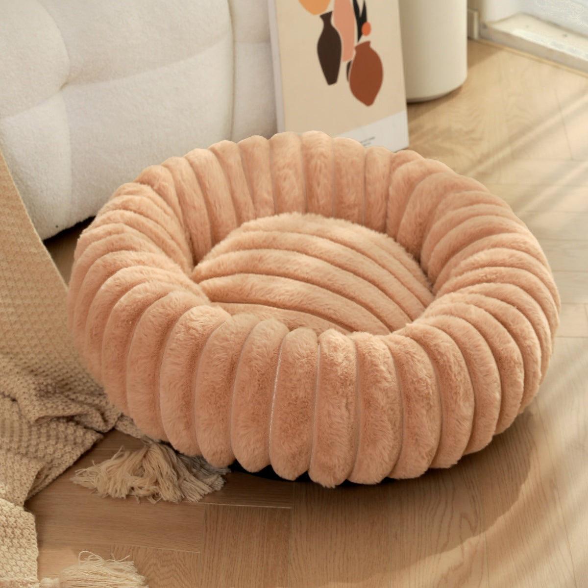Plush Rabbit Fur Winter Warm Round Nest Bed For Pet