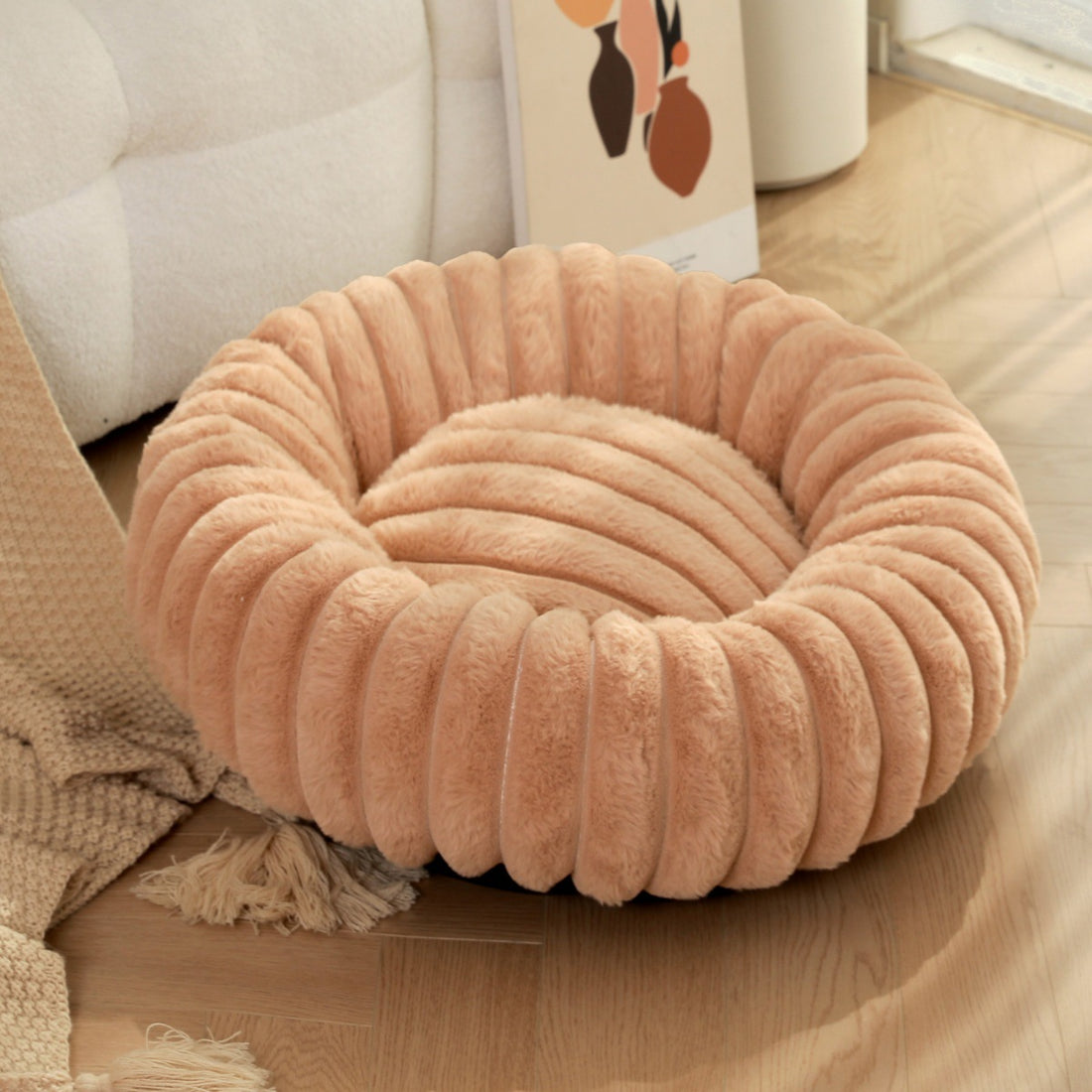 Plush Rabbit Fur Winter Warm Round Nest Bed For Pet