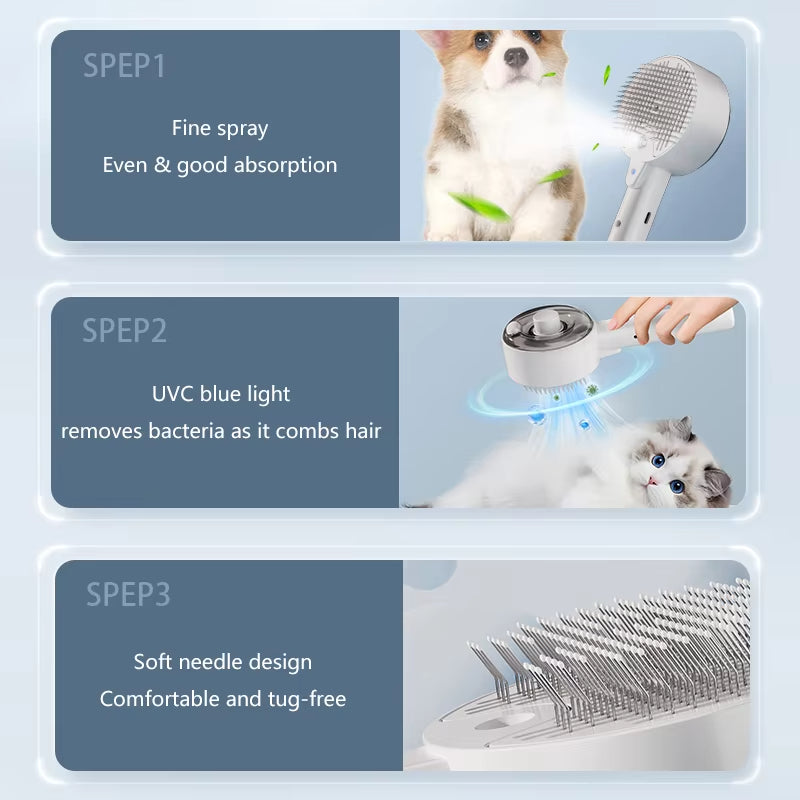 Electric Steam Massage Grooming Brush 3 In 1 For Pet