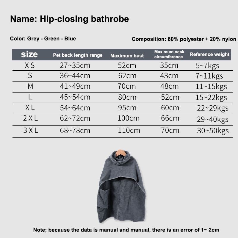 Pet Adjustable Absorbent Bathrobe Drying Towel Grooming Clothes
