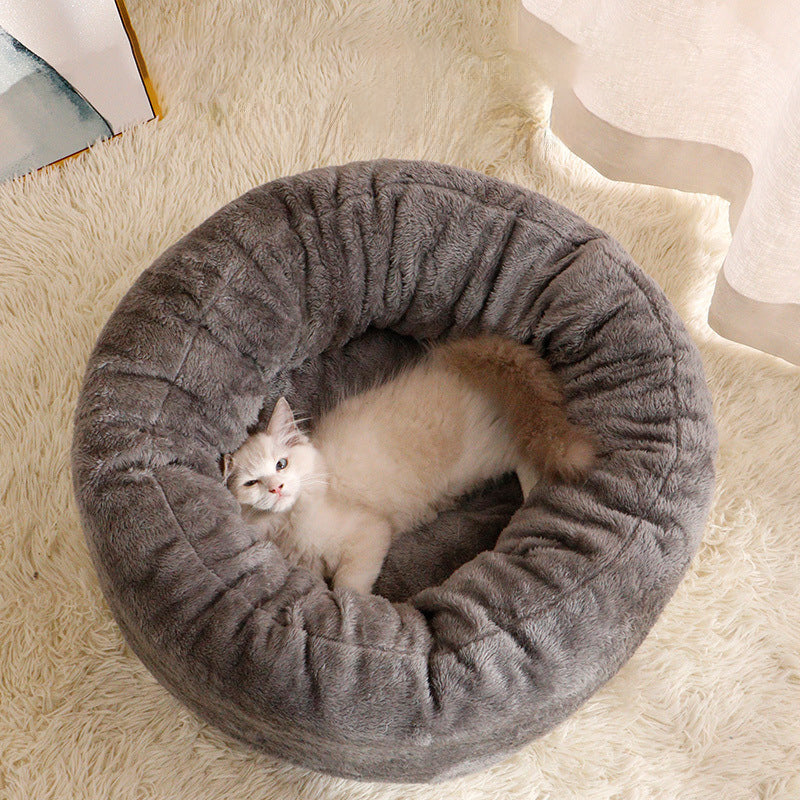 Fluffy Donut Round Winter Warm Bed For Pet