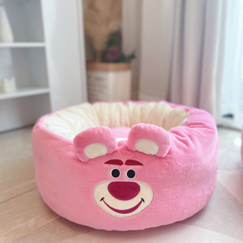 Cartoon Plush Round Nest Bed For Pet