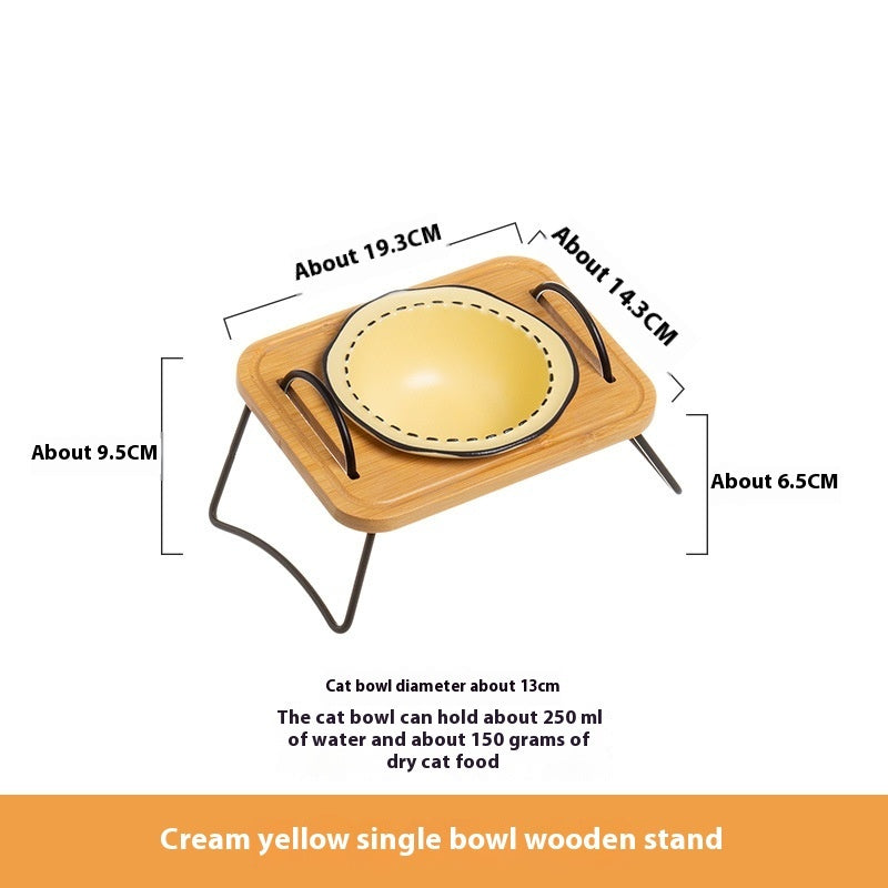 Pet Wooden Raised Ceramic Feeding Bowl Easy Clean