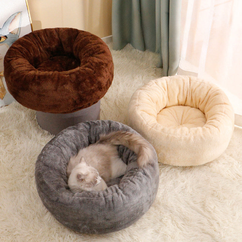 Fluffy Donut Round Winter Warm Bed For Pet