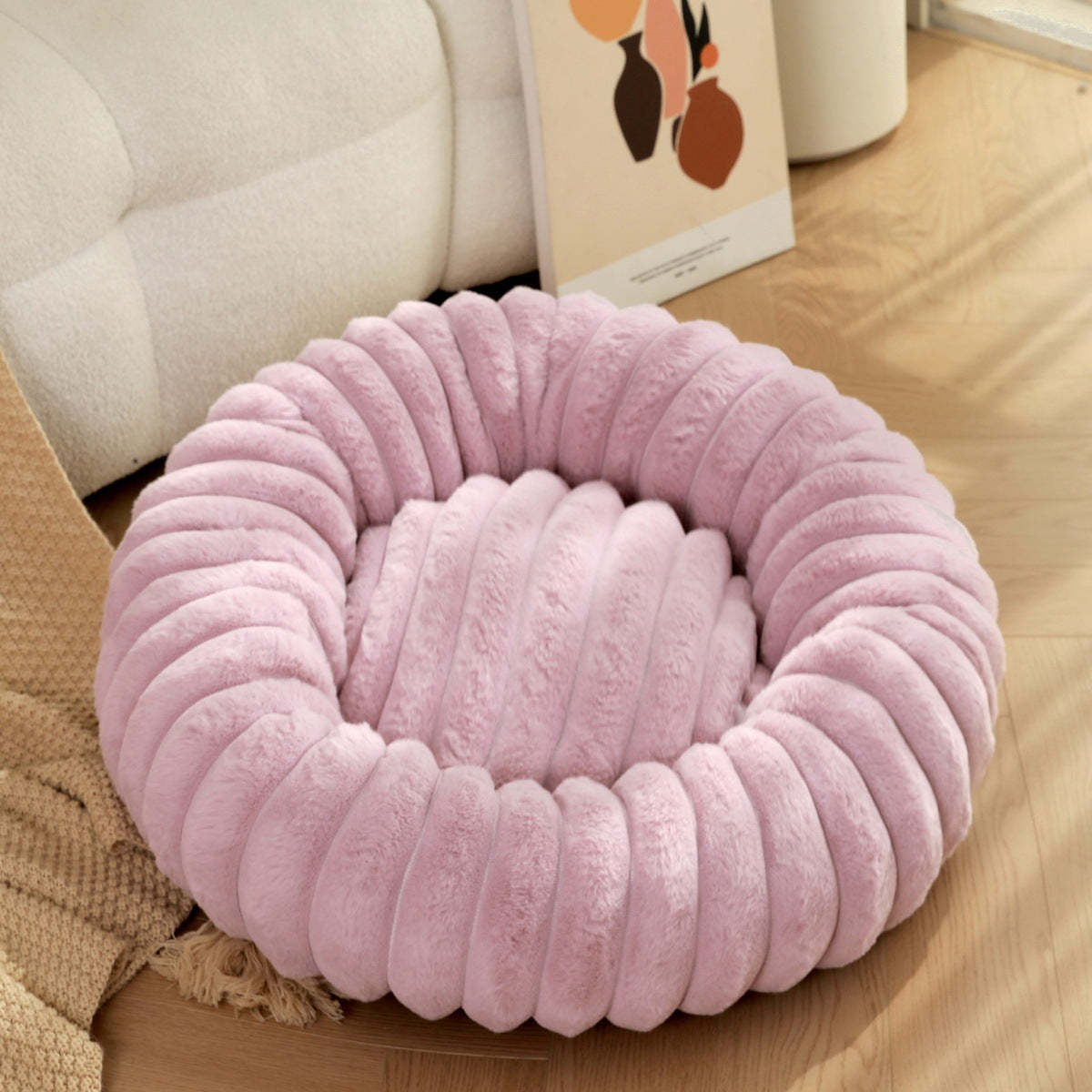 Plush Rabbit Fur Winter Warm Round Nest Bed For Pet