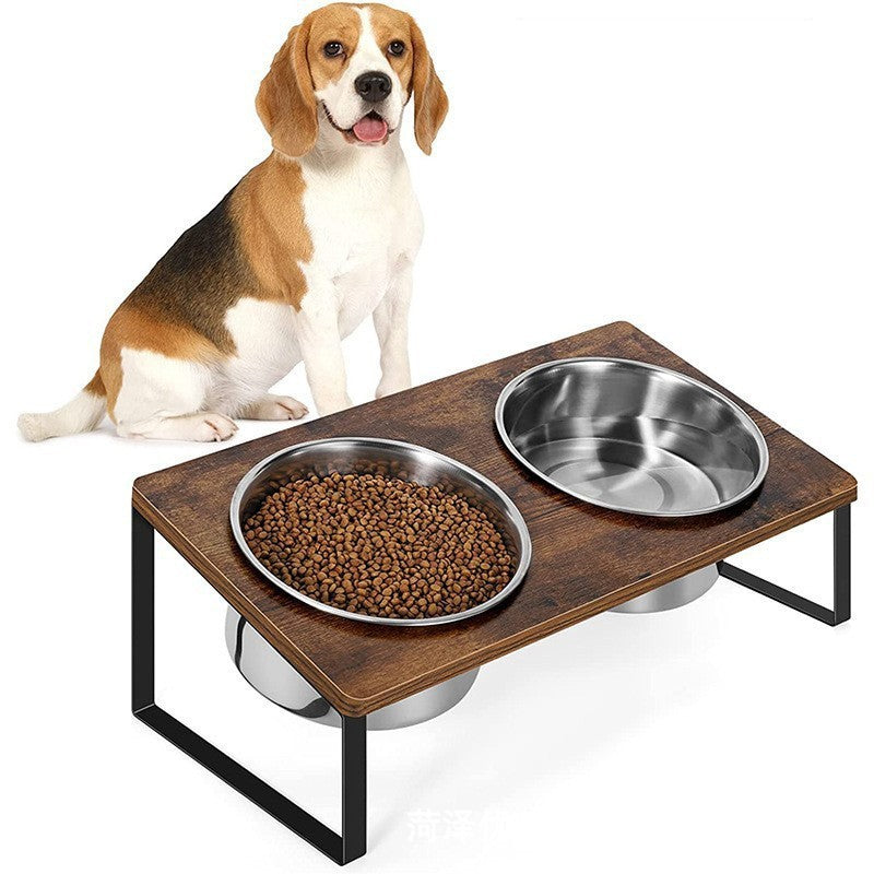 Iron Wood Feeding Rack With Bowl Stand For Pet