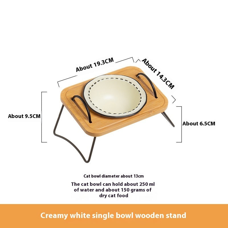 Pet Wooden Raised Ceramic Feeding Bowl Easy Clean