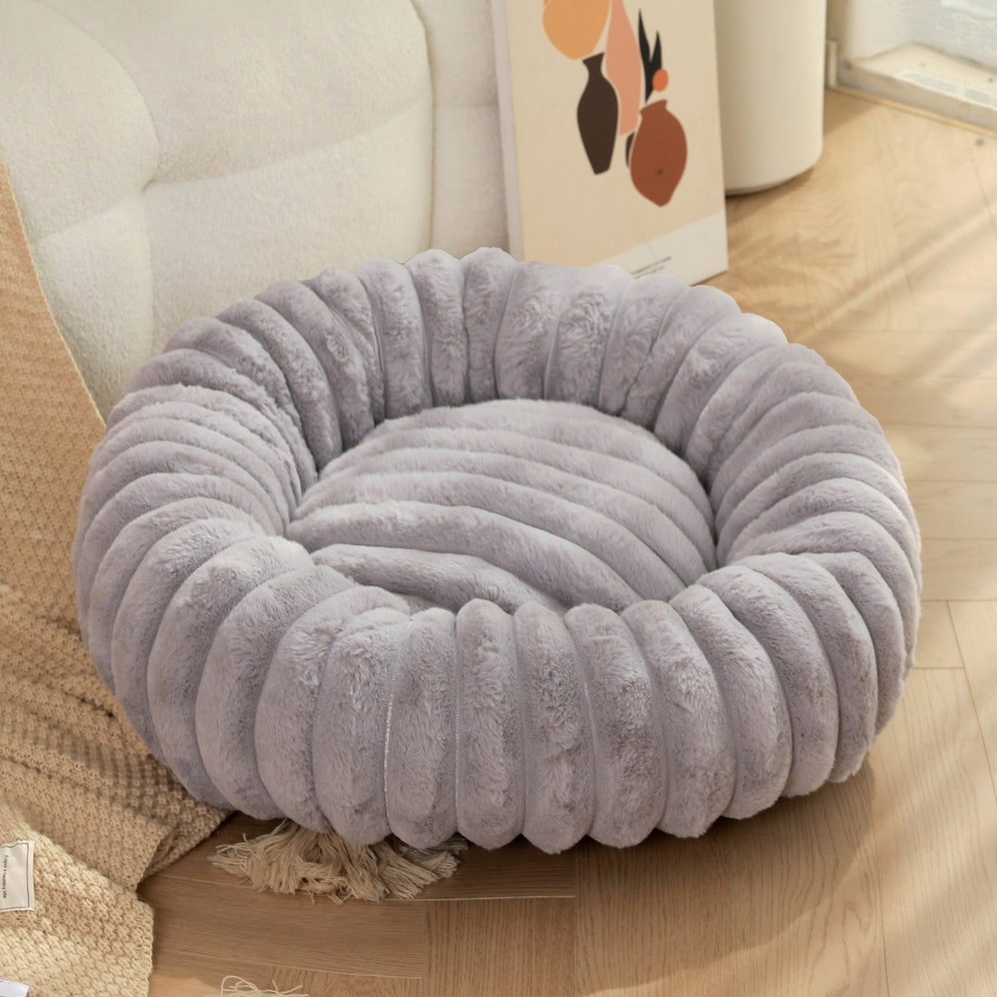 Plush Rabbit Fur Winter Warm Round Nest Bed For Pet