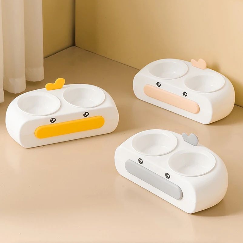 Duck Design Double Bowl Feeding Tray For Pet