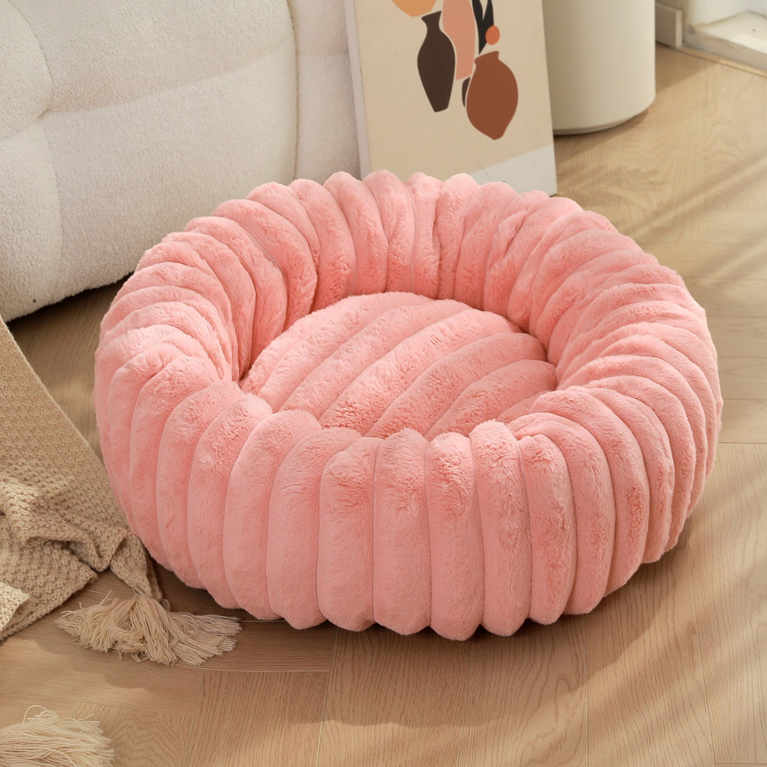 Plush Rabbit Fur Winter Warm Round Nest Bed For Pet