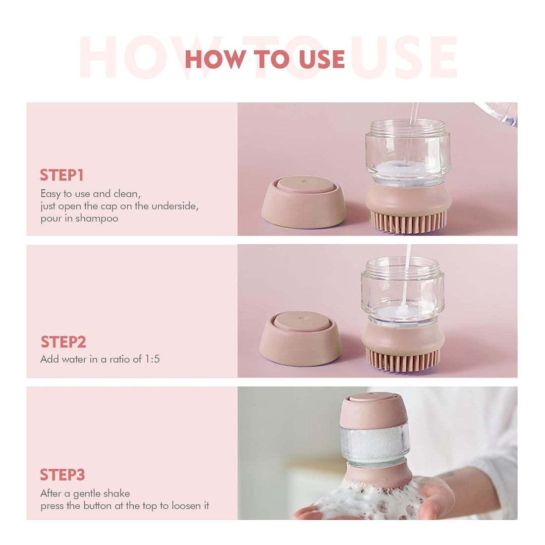 Pet Silicone Bath Grooming Shampoo Dispenser Double Head Massage Brush