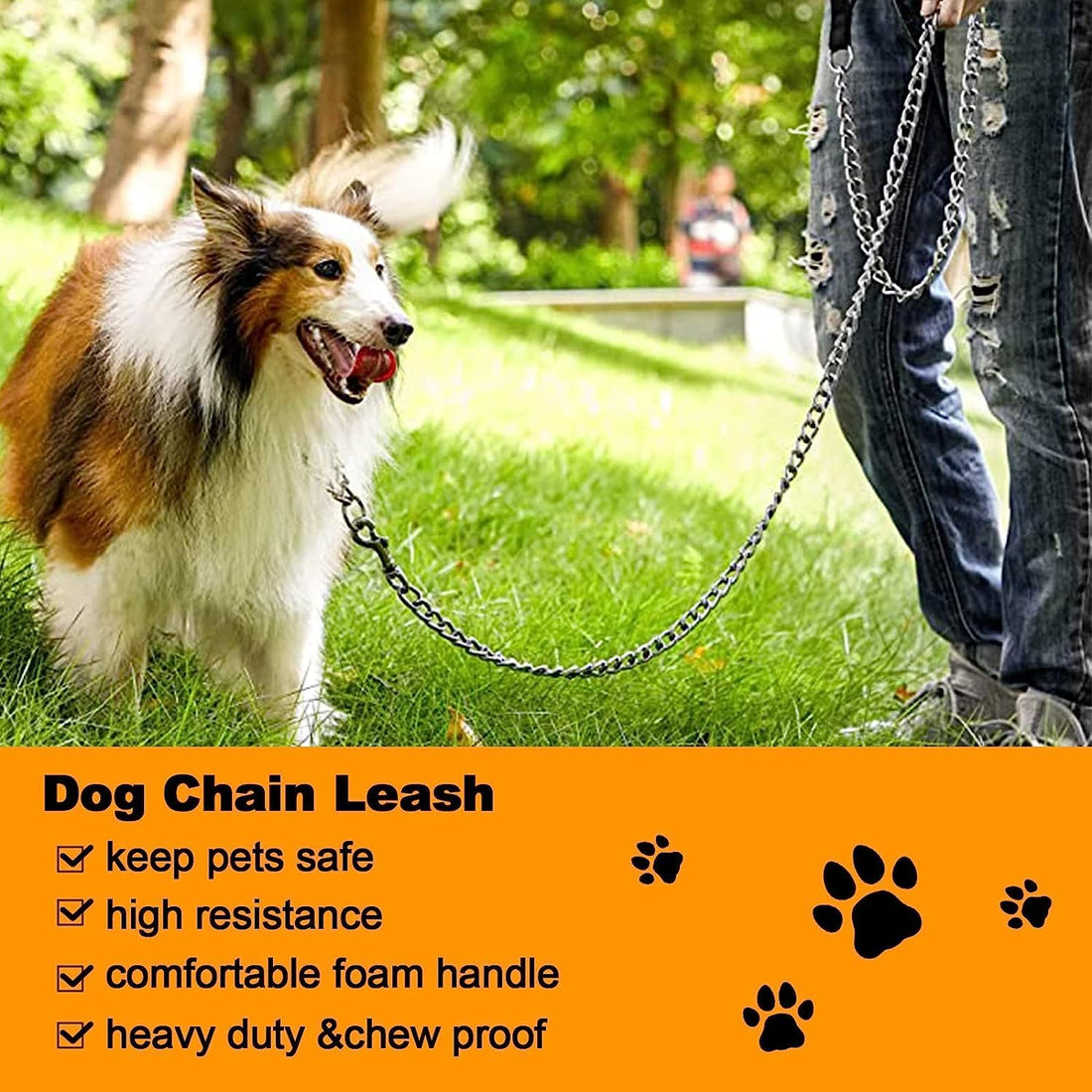 Heavy Duty Metal Pet Leash Chain With Padded Handle