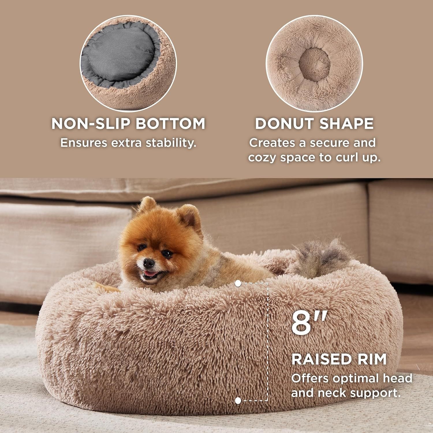 Non Slip Plush Round Fluffy Bed For Pet