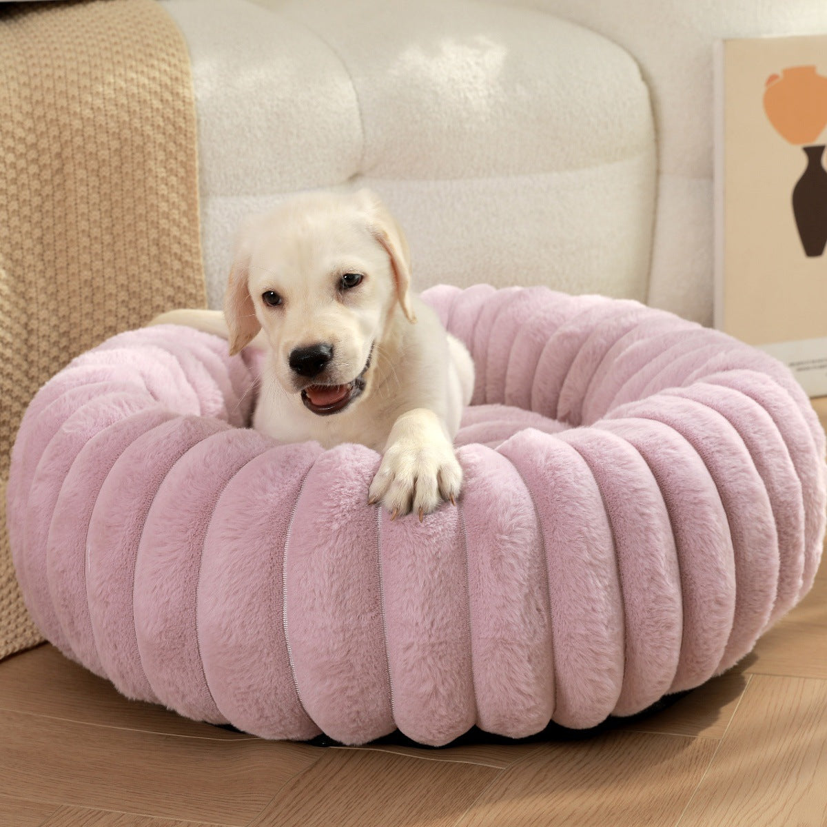 Plush Rabbit Fur Winter Warm Round Nest Bed For Pet