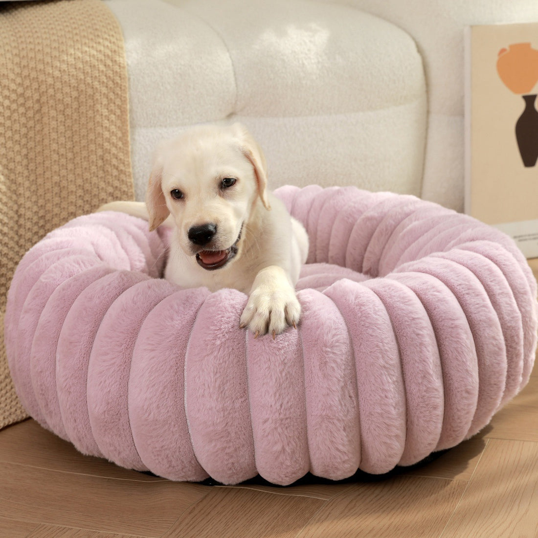 Plush Rabbit Fur Winter Warm Round Nest Bed For Pet
