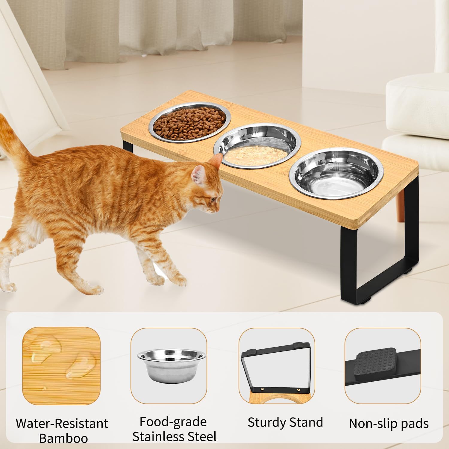 Iron Wood Feeding Rack With Bowl Stand For Pet