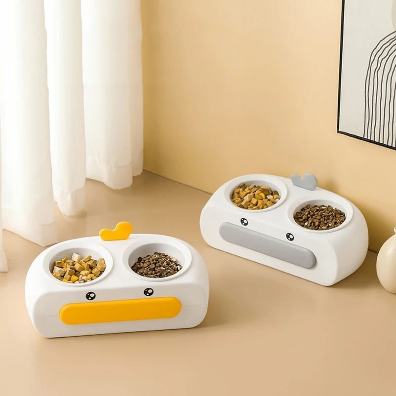 Duck Design Double Bowl Feeding Tray For Pet