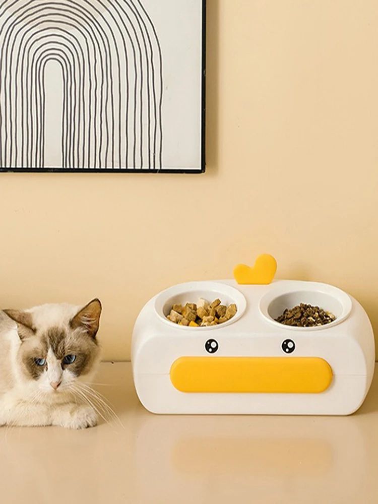 Duck Design Double Bowl Feeding Tray For Pet