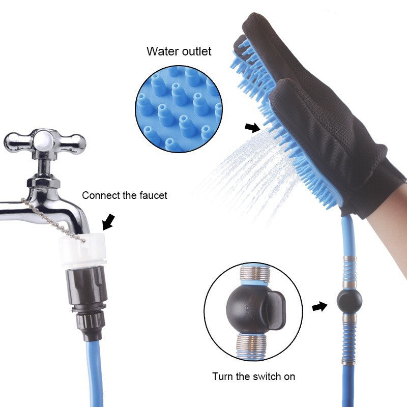 Pet Five Finger Shower Bath Massage Gloves With Hose Spray Brush