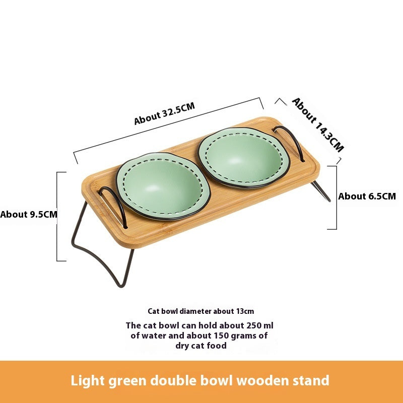 Pet Wooden Raised Ceramic Feeding Bowl Easy Clean