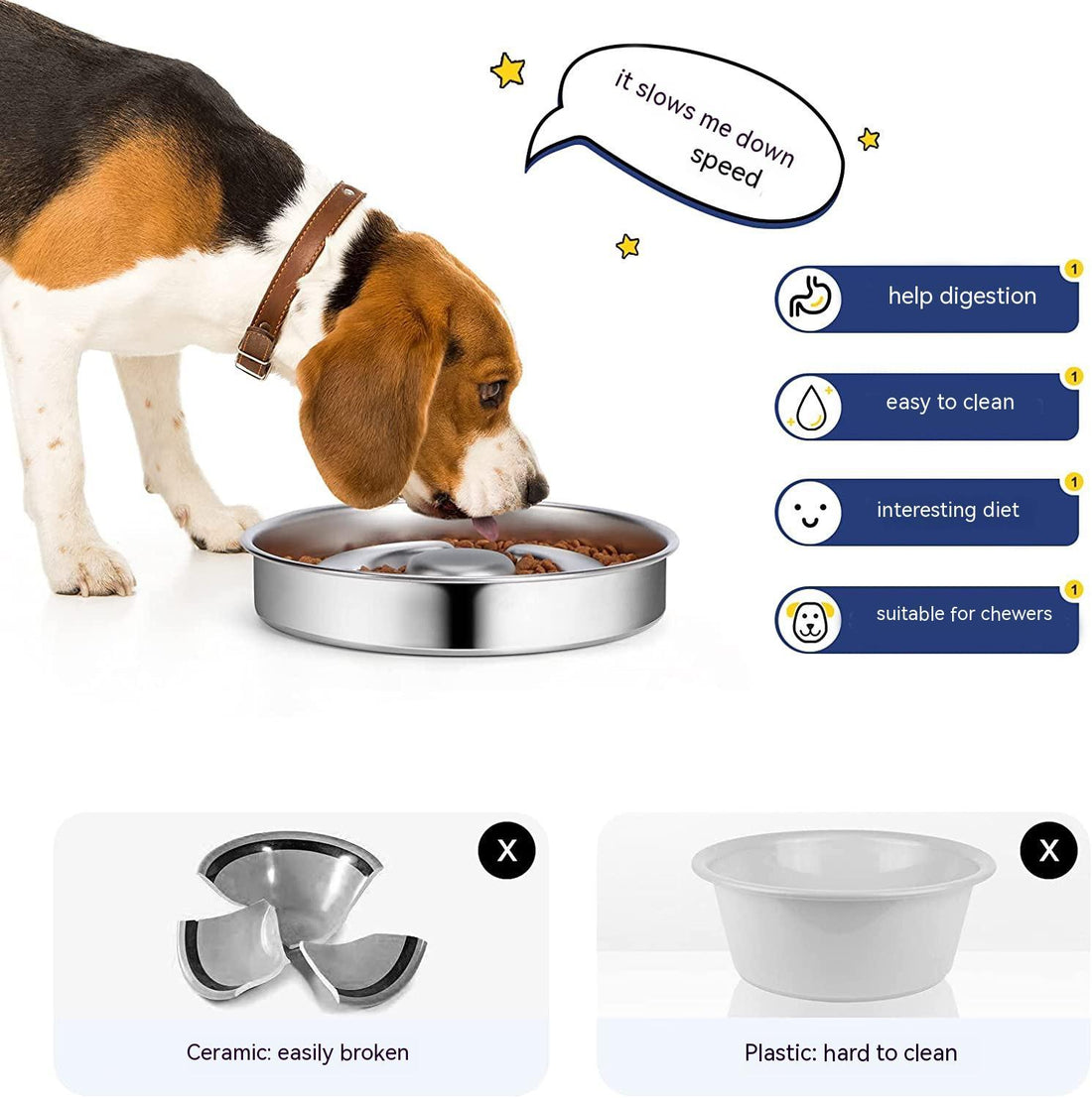 Stainless Steel Slow Feeding Bowl With Neck Protector For Pet