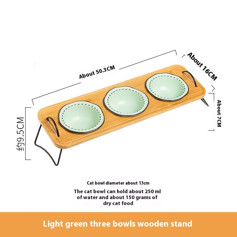 Pet Wooden Raised Ceramic Feeding Bowl Easy Clean