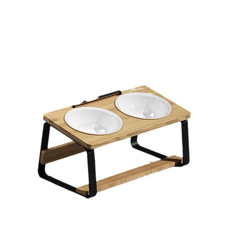 Ceramic Double Bowl Feeding Bowl With Stand For Pet